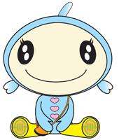 キラキラした可愛い目で笑顔を浮かべて両手を前に置き座る滑川町のゆるキャラターナちゃんのやや小さめのイラスト