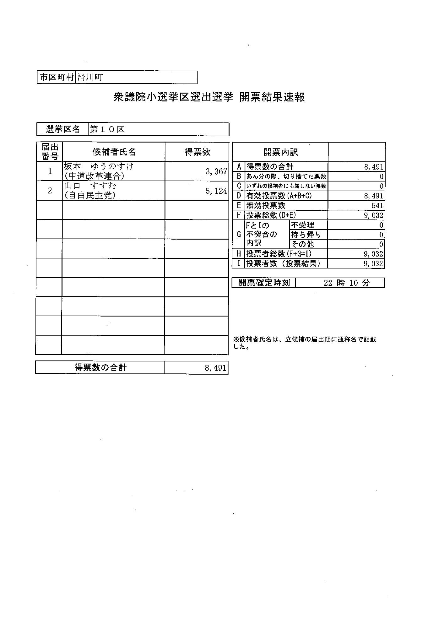 衆議院総選挙開票結果（小選挙区）