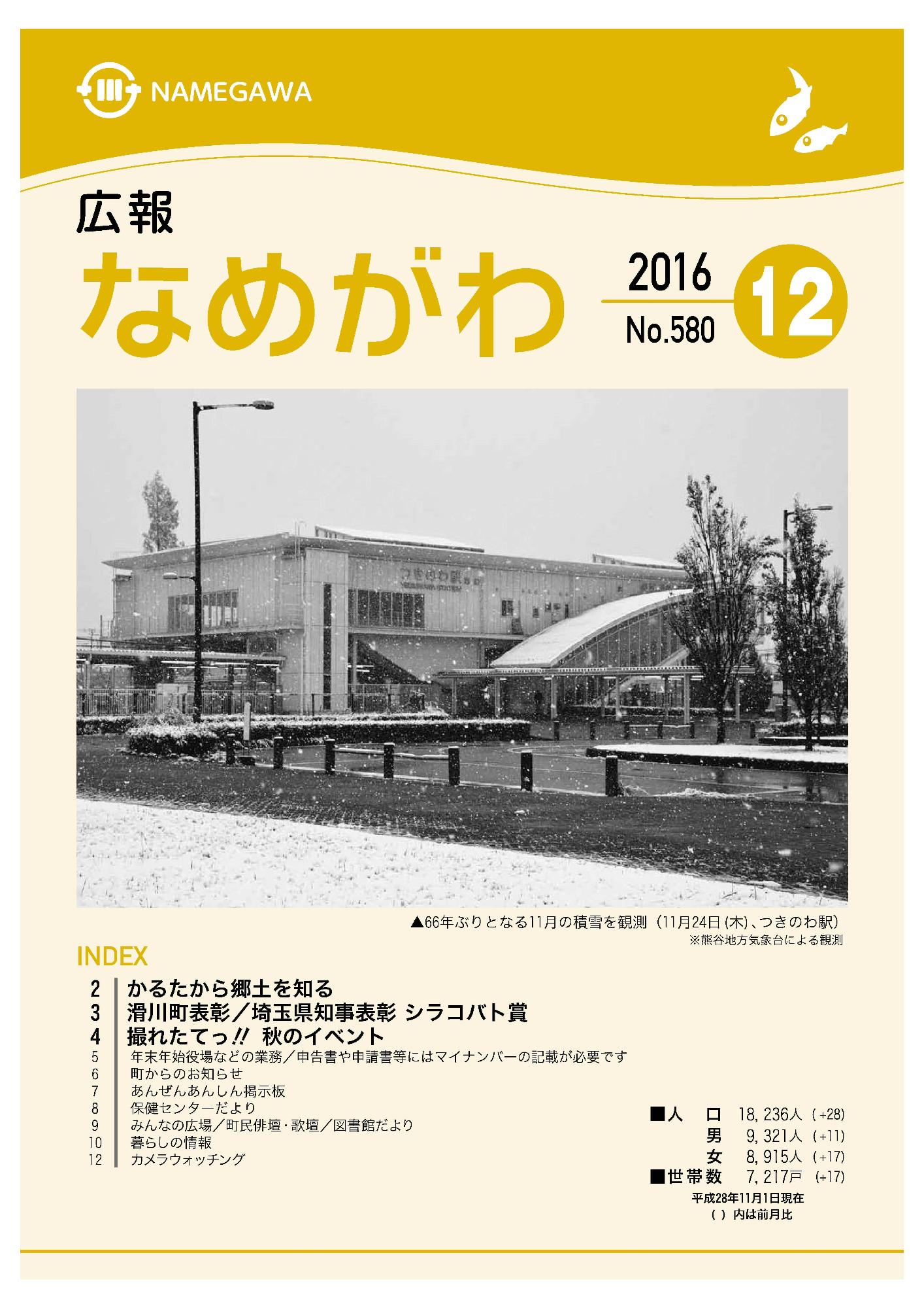 広報なめがわNo.580平成28年12月号の表紙