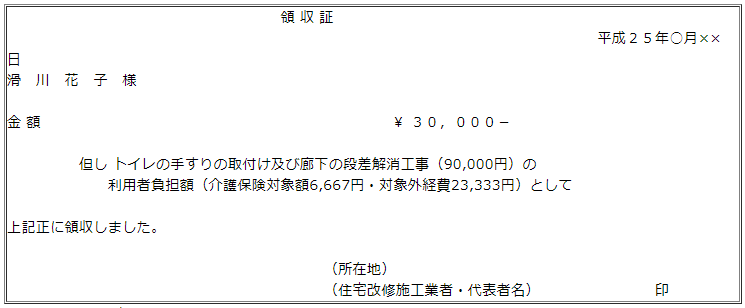 領収証記載例を表した図