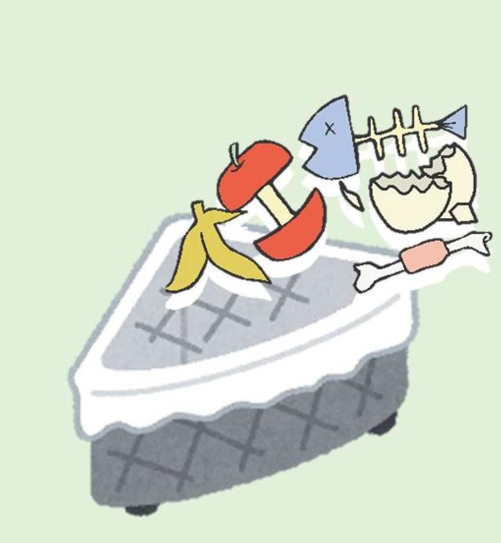 キッチンの三角コーナーに生ごみが捨てられているイラスト